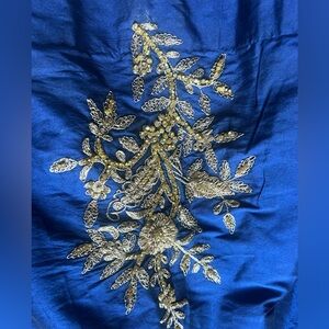 Tussar Silk blue and gold hand embroidered dress for girls